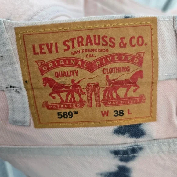 Levi's 569 Loose Straight Shorts Pink‎ Black Tie Dye Mens 38 - Picture 6 of 13